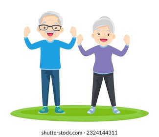Elderly couple practicing yoga. Active Grandparents doing exercises. Sport. Morning exercises. Family enjoy sport and healthy lifestyle together Elderly couple.