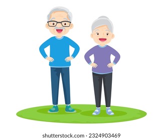 Elderly couple practicing yoga. Active Grandparents doing exercises. Sport. Morning exercises. Family enjoy sport and healthy lifestyle together Elderly couple.