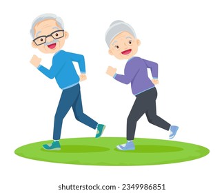 Elderly couple practicing yoga. Active Grandparents doing exercises. Sport. Morning exercises. Family enjoy sport and healthy lifestyle together Elderly couple.