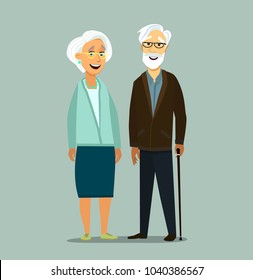 Elderly couple. Retired elderly senior age couple. Vector illustration.