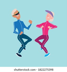 elderly couple running in the park, active seniors vector illustration design