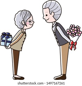 Elderly couple sending presents to each other