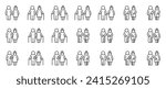 Elderly couple. Senior citizens. Older people. Grandparents. Old man and old woman with walking cane. Set of outline icons (thin line vector). Editable Strokes