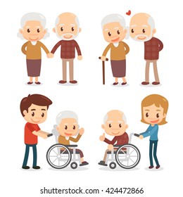 Elderly couple. Seniors couple. Flat design.