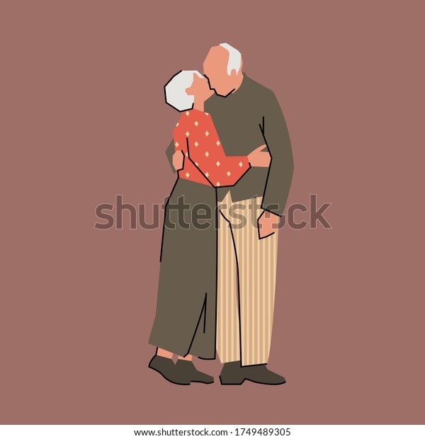 年配の老夫婦は 互いに抱き合い キスをする 老婆と男が一緒に おばあさんとおじいさん 白髪混じりの人々は 長い間結婚した 長生き ベクター画像素材イラスト のベクター画像素材 ロイヤリティフリー
