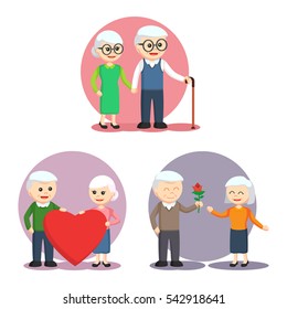 elderly couple set illustration design