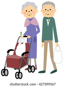 Elderly couple of shopping way home