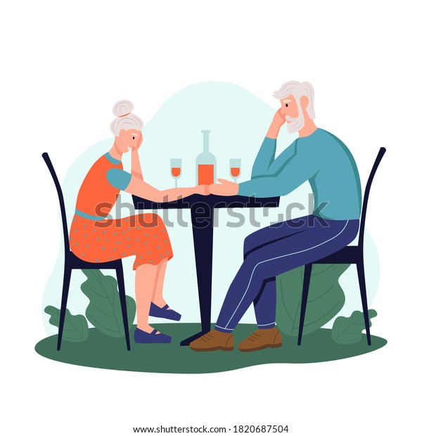 Elderly Couple Sitting Cafe On Street Stock Vector (Royalty Free ...