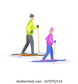 Elderly couple is skiing vector