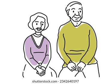 elderly couple smiling hand drawing illustration, vector