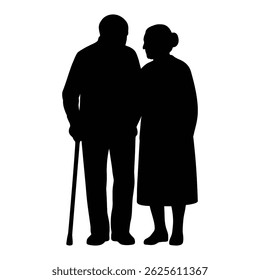 Elderly Couple in Solid Silhouette black vector