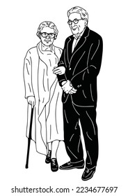 Elderly couple standing hand in hand
hand drawn people's lifestyle