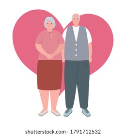 elderly couple standing , old woman and old man standing with heart background vector illustration design