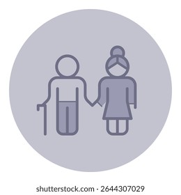 Elderly couple standing side by side, holding hands as sign of love and support. Warmth and companionship, bond in later years concept