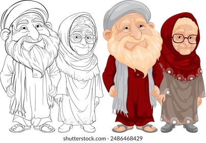Elderly couple standing together, smiling warmly