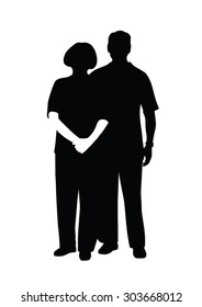 elderly couple standing vector silhouette