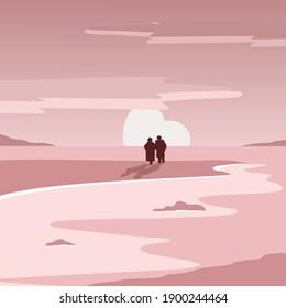 Ein älteres Ehepaar steht gut am Ufer. Vektorgrafik.