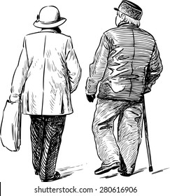 elderly couple strolling