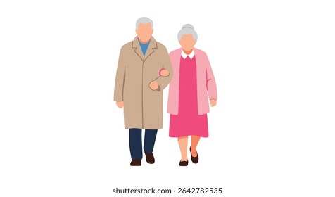 Casal de idosos passeando juntos abraçando a jornada das alegrias dos anos dourados