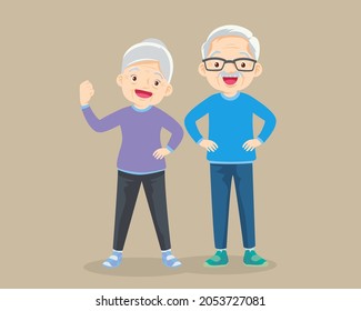 Elderly couple strong body with doing exercises,Elderly woman and elderly man  healthy