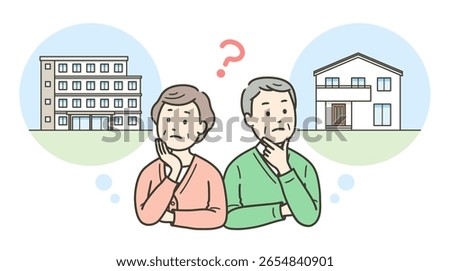 An elderly couple struggling to decide whether to live in an apartment or nursing home or a house in their old age