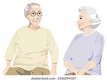 elderly couple talking flat color illustration, vector
