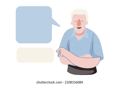 Elderly couple talking vector. Happy senior couple for chatting, messaging, gossiping and informative concept. People wife and husband. Happy senior couple for valentine’s day. vector illustration