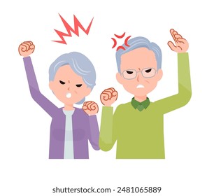 Elderly couple in their 70s-80s. Anger, complaints, aggression.