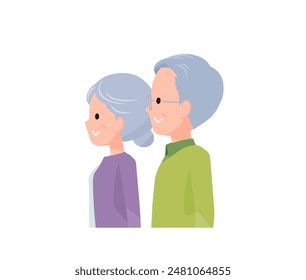 Elderly couple in their 70s-80s. Normal facial expressions, smiling.sideway.