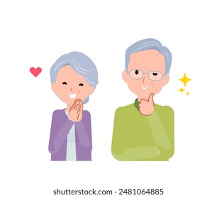 Elderly couple in their 70s-80s. Reactions when happy.