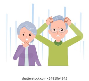 Elderly couple in their 70s-80s. shocked by the unexpected trouble.