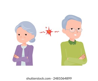 Elderly couple in their 70s-80s. staring contest during a fight.