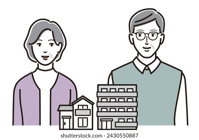 An elderly couple thinking about their retirement home