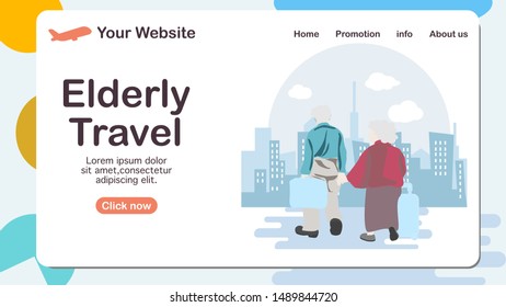 Elderly couple travel around the world, time to follow the dream design for website, banner, infographic, ui, ux, website or publisher, flat vector, easy to adjust color.