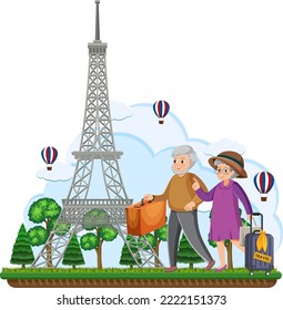 Elderly Couple Travel Paris Illustration