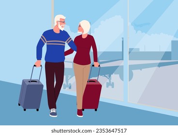 Elderly couple traveling together. A beautiful depiction of love, journey, and the joys of aging gracefully together. Captures the essence of life's grand adventure in every precious moment
