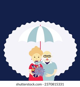 Elderly couple under an umbrella
