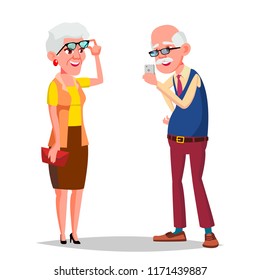 Elderly Couple Vector. Grandfather And Grandmother. Silver Hair. Senior Lady And Gentleman. Isolated Flat Cartoon Illustration
