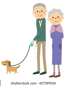 Elderly couple to walk the dog