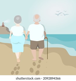 Elderly couple walking by the beach. Vector image - Powered by Shutterstock - Get 15% off with code: PIKWIZARD15