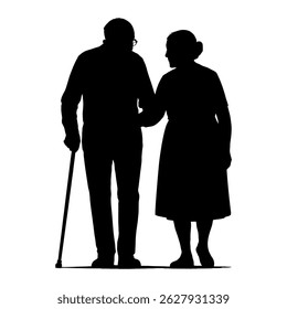 Elderly Couple Walking with Cane – Representation of Support, Companionship, and Senior Lifestyle