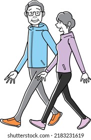 Elderly Couple Walking And Conversing