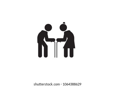 Elderly couple walking. Vector illustration of a flat design. Icon people for USE.