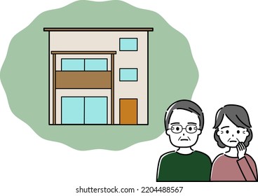 An elderly couple who is worried about a detached house