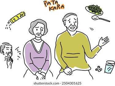 Elderly couple worried about aspiration hand drawing illustration, vector