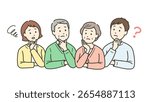 An elderly couple and a young couple who are thinking and worrying about something