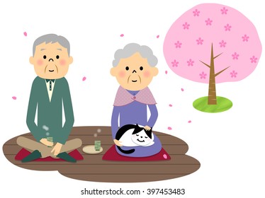 Elderly couple,Cherry-blossom viewing