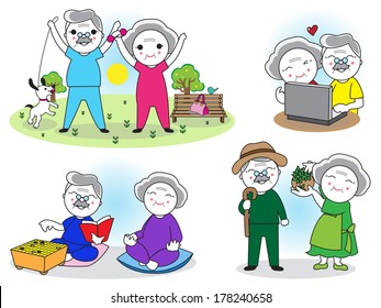 Elderly couples set illustration
