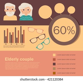 Elderly couples. Vector illustration in flat style. Image for booklets, brochures, flyers, websites. Cartoon character. Place for text