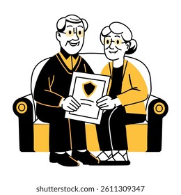 Elderly coverage illustration in hand drawn style 

